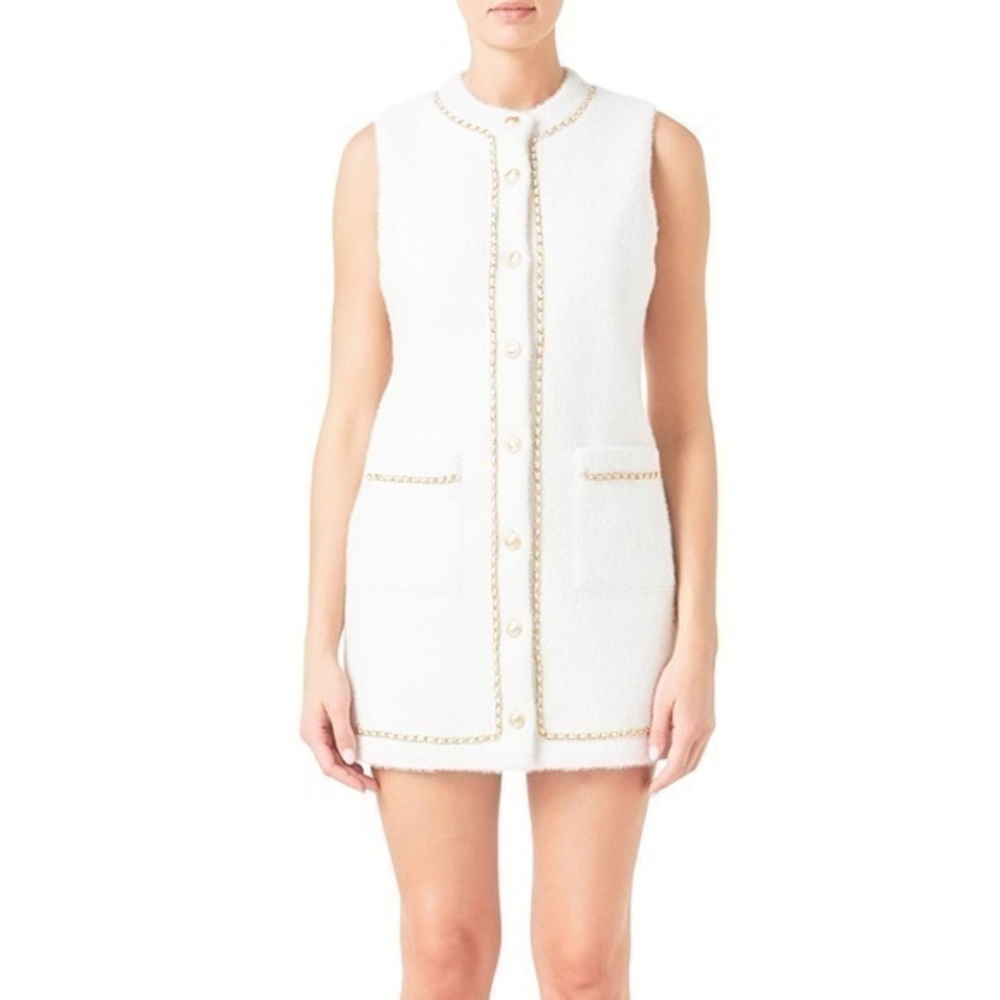 Women’s Endless Rose Fuzzy Chain Trim Ivory Dress Size Large